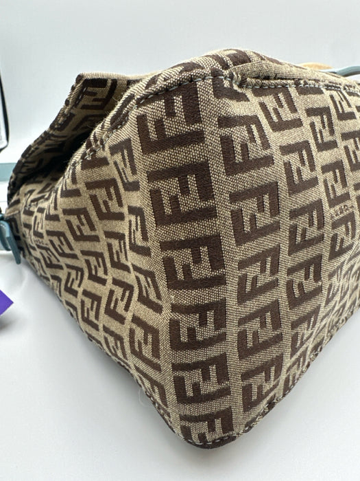 Fendi Brown & Blue Textile Magnetic Closure Monogram Vintage Bag