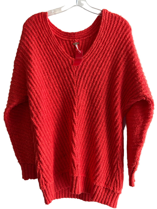 Free People Size XS Persimmon Cotton Blend V Neck Long Sleeve Knit Sweater