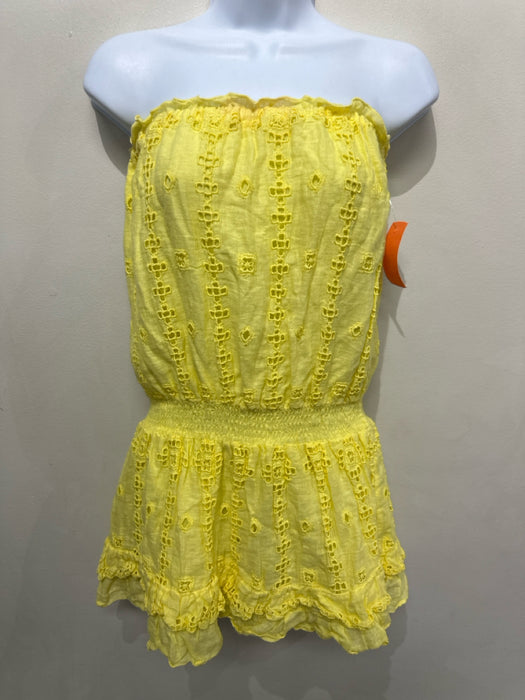 Temptation Positano Size S Yellow Linen Blend Cut Outs Elastic Sleeveless Dress