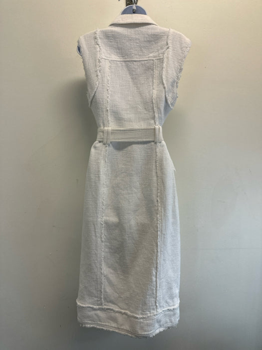 Aje Size 8 Cream White Cotton Sleeveless Frayed Edge Button Front Blazer Dress
