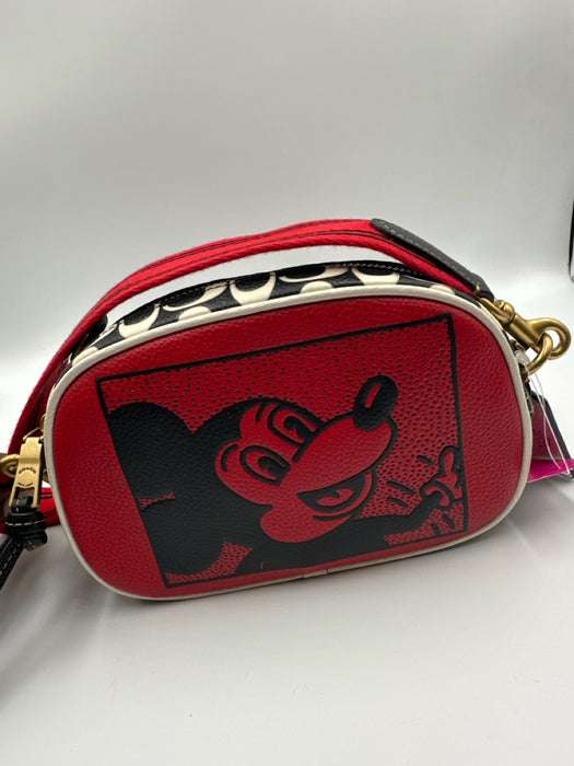 Coach x Keith Haring Red, Black & White Leather Graphic Zip Close Crossbody Bag