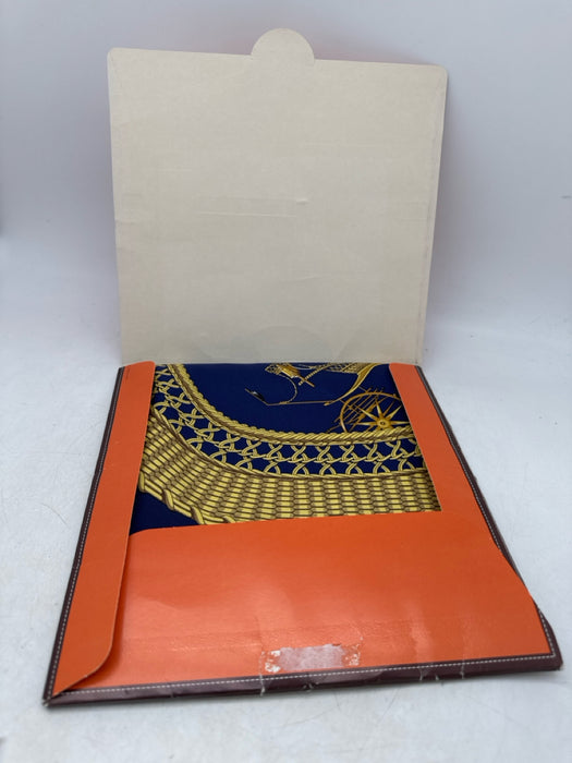 Hermes Blue & Yellow Silk Equestrian scarf