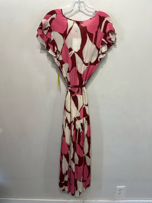 Karina Grimaldi Size M Pink, Brown & Cream Viscose Short flutter sleeve Dress