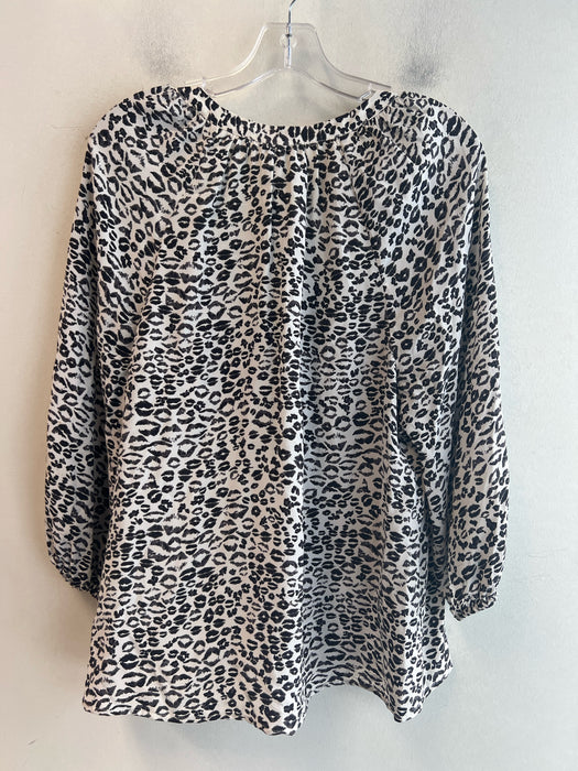 Joie Size M Black & Gray Print Silk V Neck Long Sleeve Lips Top