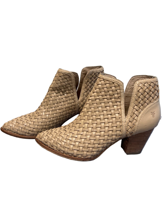 Frye Shoe Size 8 Brown Leather Woven Cut Out Ankle Boot Pointed Toe Boots