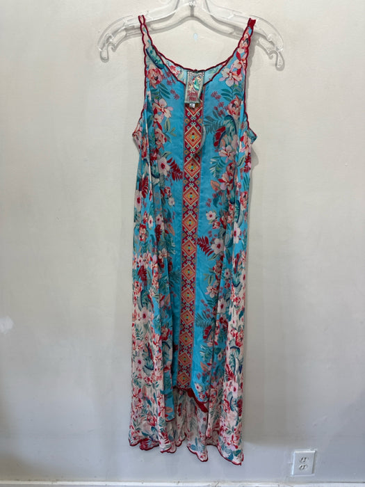 Johnny Was Size XS Blue & Multi Cupra Rayon Sleeveless Floral Print Dress