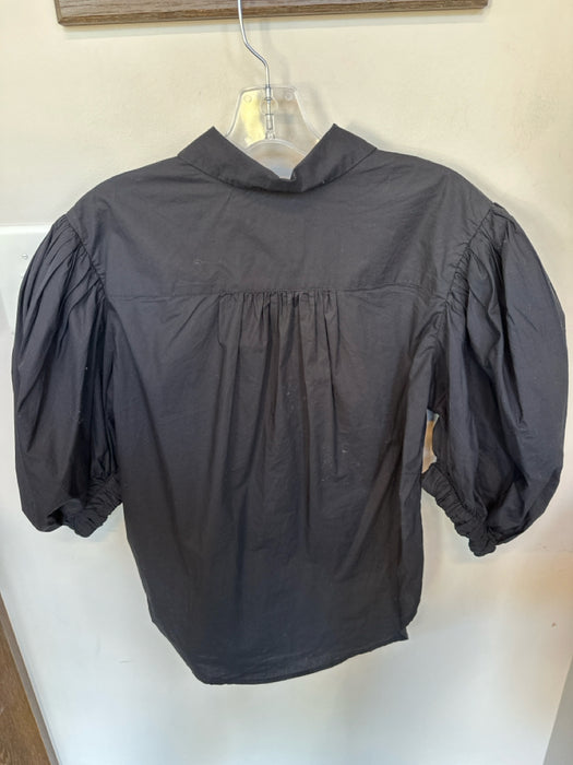 Citizens of Humanity Size S Black Cotton Short Balloon Sleeve Collar Top