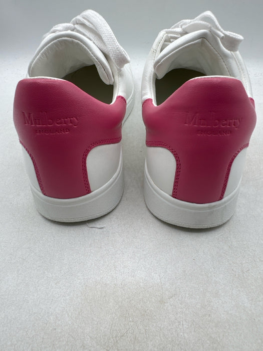 Mulberry Shoe Size 40 White & Pink Leather Color Block Lace Up Low Top Sneakers