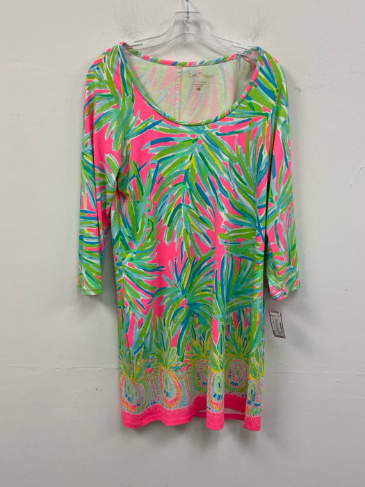 Lilly Pulitzer Size L Green & Multi Prima Cotton Wide Neck Printed Dress