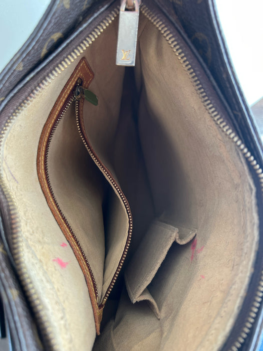 Louis Vuitton Brown Leather Logo Print Top Handle Inside Pocket Bag