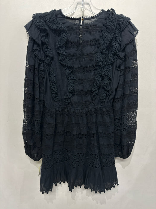 Ulla Johnson Size 6 Black Cotton & Viscose Long puff sleeve Crochet Lace Dress