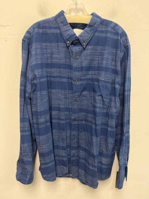 Billy Reid Size XXL Blue & White Cotton Lines Button Up Dots Long Sleeve Shirt