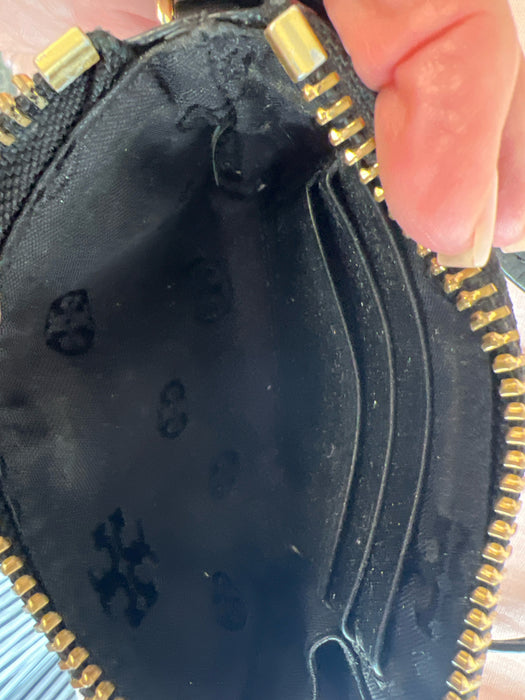 Tory Burch Black Leather Wristlet Logo Zip Close Gold Hardware Wallets