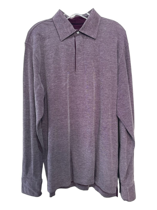 Zegna Size L Purple Cotton Solid Polo Men's Long Sleeve Shirt L