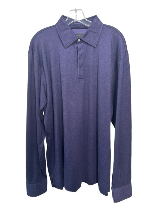 Zegna Size XL Purple Cotton Solid Polo Men's Long Sleeve Shirt XL
