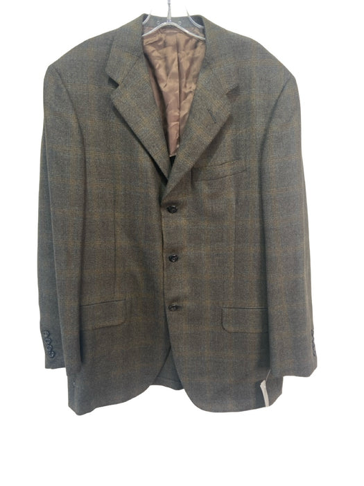 Oxxford Clothes Green & Brown Wool Plaid 3 button Men's Blazer 42R