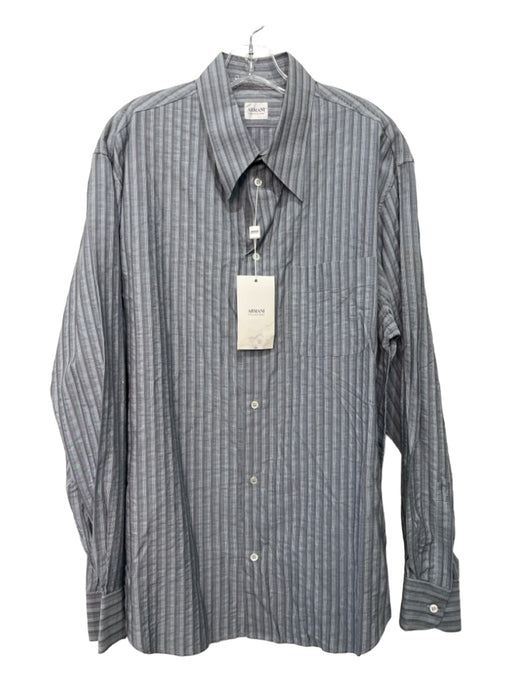 Armani NWT Size XL Gray & Blue Cotton Striped Button Down Long Sleeve Shirt XL