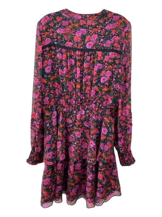 Allison Size L Black Red & Purple Polyester Floral Long Sleeve V Neck Dress Black Red & Purple / L