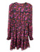 Allison Size L Black Red & Purple Polyester Floral Long Sleeve V Neck Dress Black Red & Purple / L