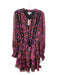 Allison Size L Black Red & Purple Polyester Floral Long Sleeve V Neck Dress Black Red & Purple / L