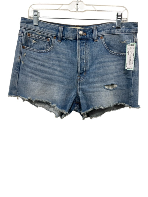 Madewell Size 28 Light Wash Cotton Denim Button Fly Whiskering Frayed Hem Shorts Light Wash / 28
