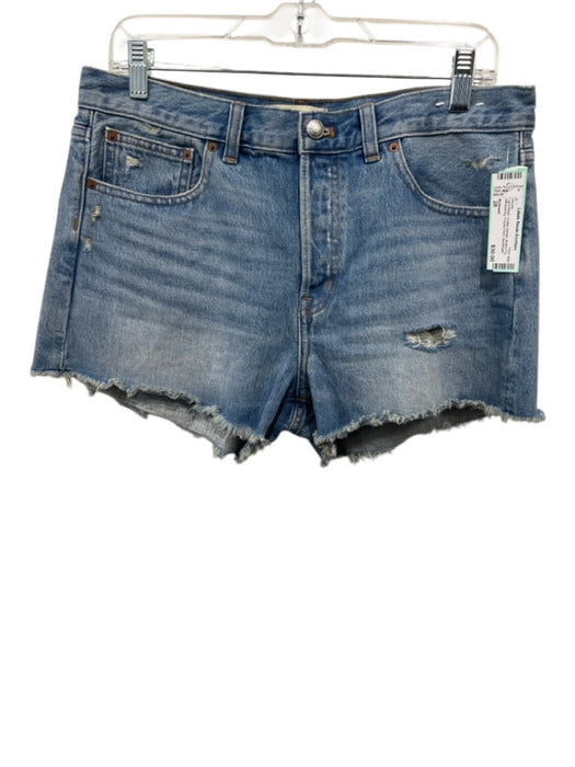 Madewell Size 28 Light Wash Cotton Denim Button Fly Whiskering Frayed Hem Shorts Light Wash / 28