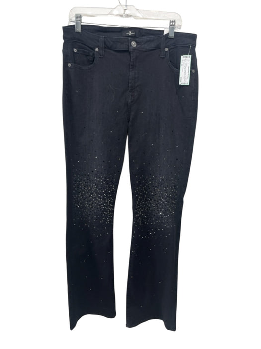 7 For All Mankind Size 32 Black Cotton Denim Rhinestones Mid Rise Zip Fly Jeans Black / 32
