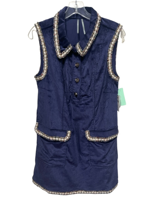 By Anthropologie Size M navy blue & multi Cotton Corduroy Quarter Button Dress navy blue & multi / M
