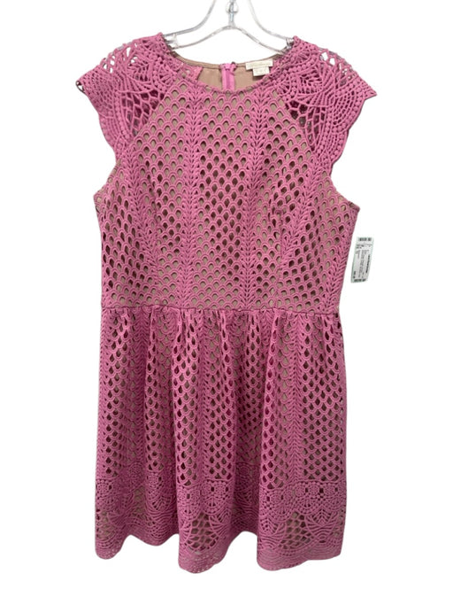 Shoshanna Size 12 Pink & Beige Polyester Cut Outs Embroidered Overlay Dress Pink & Beige / 12