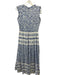 Oliphant Size M White & Blue Cotton All Over Print smocked Sleeveless Dress White & Blue / M
