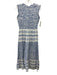 Oliphant Size M White & Blue Cotton All Over Print smocked Sleeveless Dress White & Blue / M