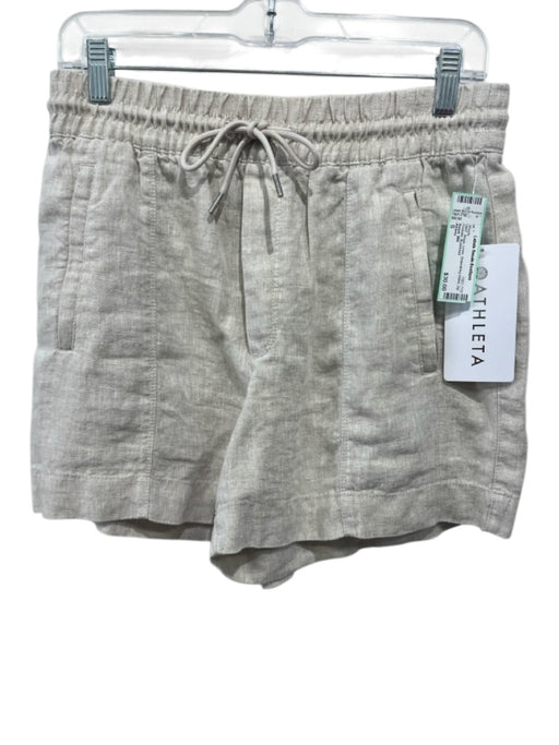 Athleta Size S Beige Linen Drawstring Waist Zip Pockets Shorts Beige / S