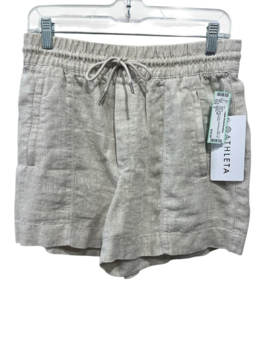 Athleta Size S Beige Linen Drawstring Waist Zip Pockets Shorts Beige / S