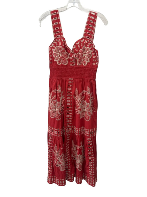 Rails Size S Red & Ivory Cotton Eyelets Floral Embroidery Sleeveless Dress Red & Ivory / S
