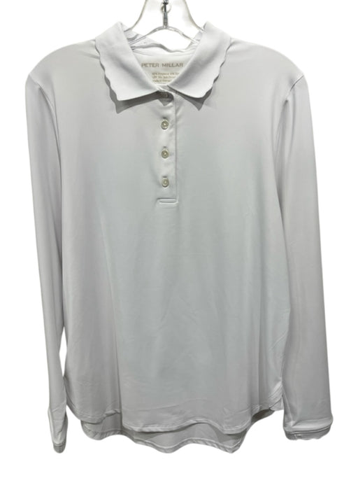 Peter Millar Size L White Polyester Long Sleeve Polo Top White / L