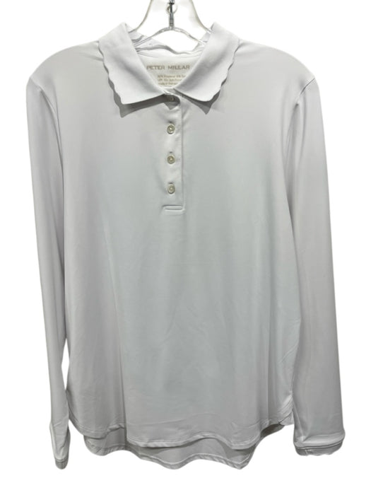Peter Millar Size L White Polyester Long Sleeve Polo Top White / L