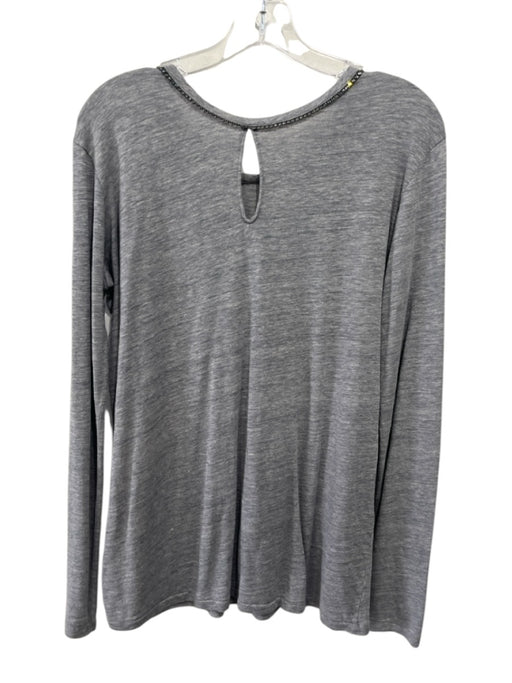 Majestic Paris Size 4 Gray Linen Rhinestone Detail Long Sleeve Top Gray / 4