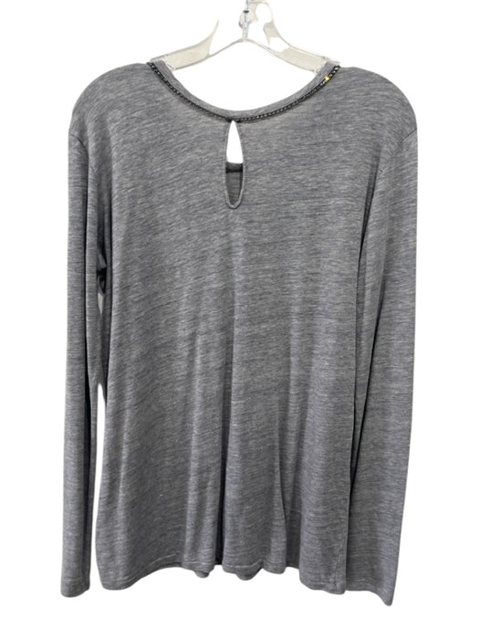 Majestic Paris Size 4 Gray Linen Rhinestone Detail Long Sleeve Top Gray / 4