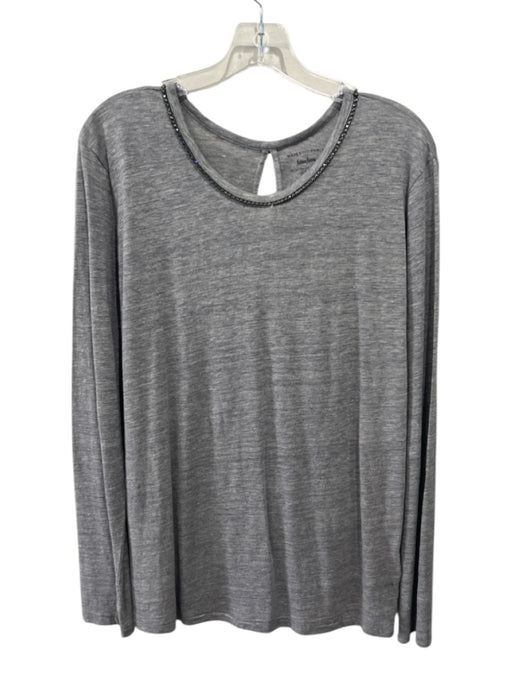 Majestic Paris Size 4 Gray Linen Rhinestone Detail Long Sleeve Top Gray / 4
