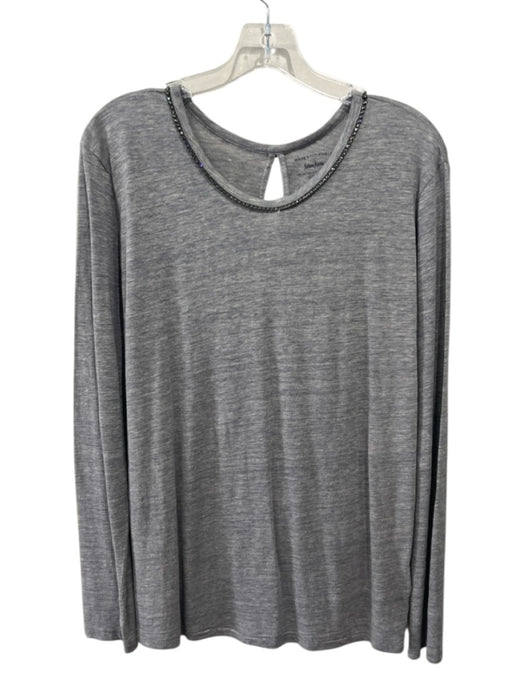 Majestic Paris Size 4 Gray Linen Rhinestone Detail Long Sleeve Top Gray / 4