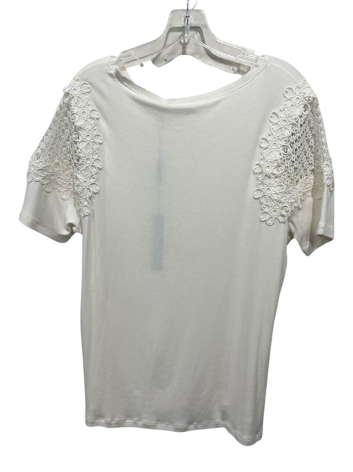 Elie Tahari Size XL Ivory Modal Floral Detail Embroidery Short Sleeve Top Ivory / XL