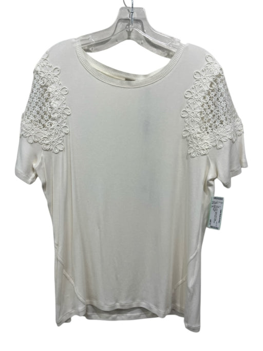Elie Tahari Size XL Ivory Modal Floral Detail Embroidery Short Sleeve Top Ivory / XL