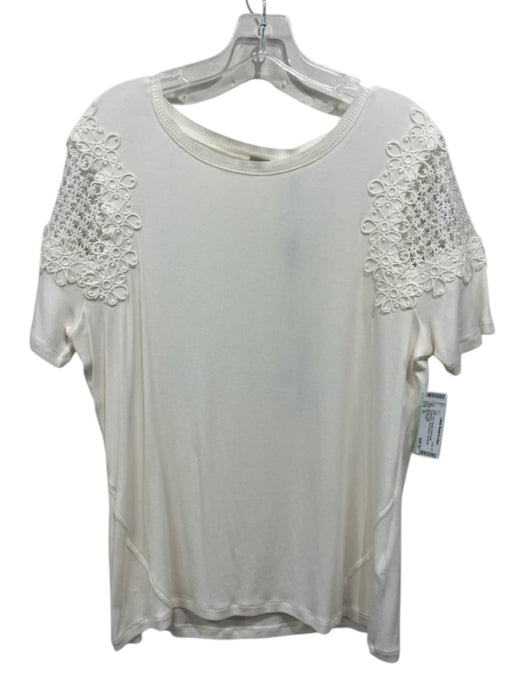 Elie Tahari Size XL Ivory Modal Floral Detail Embroidery Short Sleeve Top Ivory / XL
