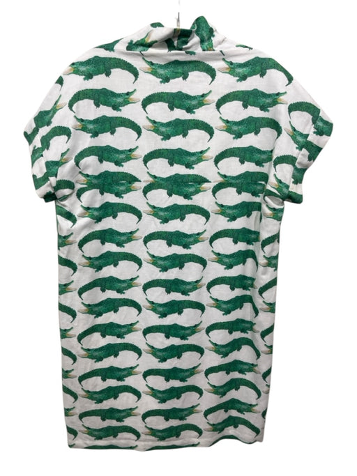 Brooke Wright Size L White & Green Cotton & Linen Sleeveless V Neck Dress White & Green / L