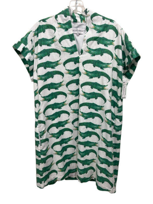 Brooke Wright Size L White & Green Cotton & Linen Sleeveless V Neck Dress White & Green / L