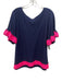 Sail To Sable Size XL Navy Blue & Pink Cotton Floral Embroidered Top Navy Blue & Pink / XL