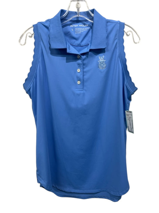 Peter Millar Size L Blue Polyester Embroidered Sleeveless Quarter Button Top Blue / L