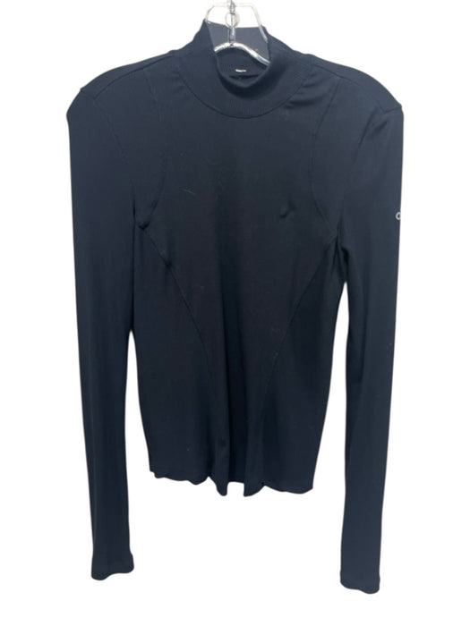 Alo Size Est M Black Polyester Blend Ribbed Long Sleeve Mock Neck Top Black / Est M