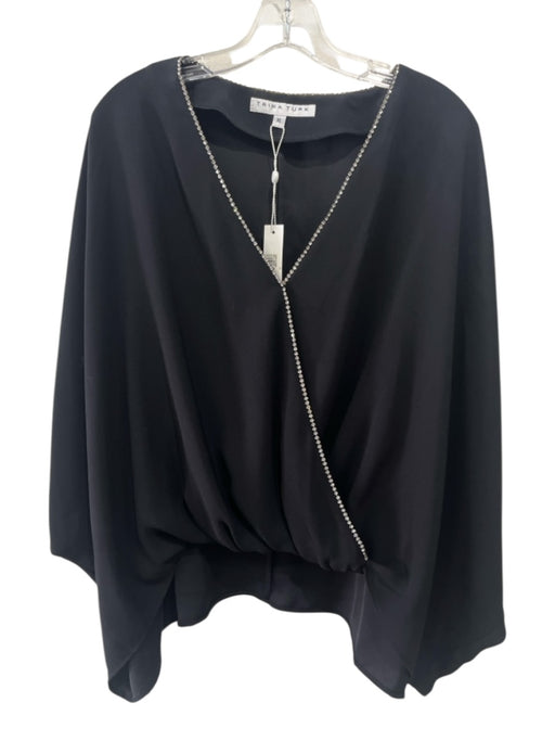Trina Turk Size XL Black Polyester Crystals Sleeveless V Neck Top Black / XL