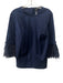 Ted Baker Size 4 Navy Blue Cotton Back Button Long Sleeve Floral Eyelet Top Navy Blue / 4